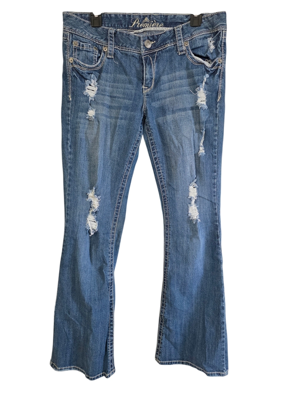 Premier Women's Blue Distressed Flare Jeans